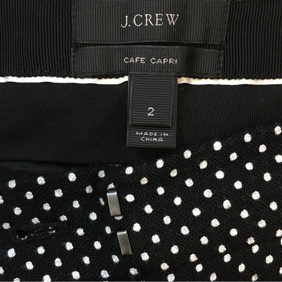 J. Crew Cafe Capri Mid Rise Wool Blend Tiny White Polka Dots Black Cropped Pants - Picture 6 of 15